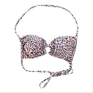 Leopard Print O Ring Slide Halter Neck Bikini Top Women's Size Medium